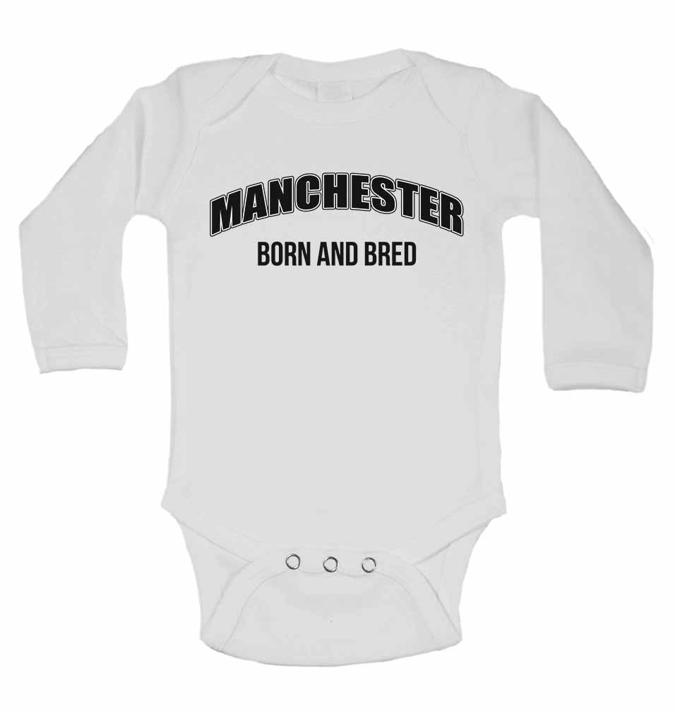 Manchester Born and Bred - Long Sleeve Baby Vests for Boys & Girls