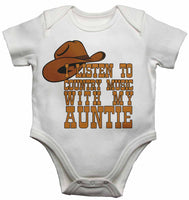 I Listen to Country Music With My Auntie - Baby Vests Bodysuits for Boys, Girls