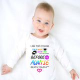 Baby Long Sleeved Vest Bodysuit Grow I Am Too Young For Mask For Newborn Gift