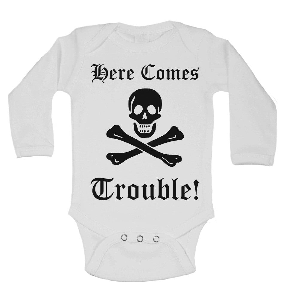 There Comes Trouble! Long Sleeve Baby Vests