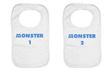 "Monster 1" and "Monster 2" Twin Baby Bibs