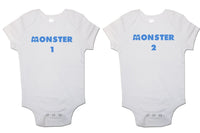 Monster 1 and Monster 2 Twin Pack Baby Vests Bodysuits