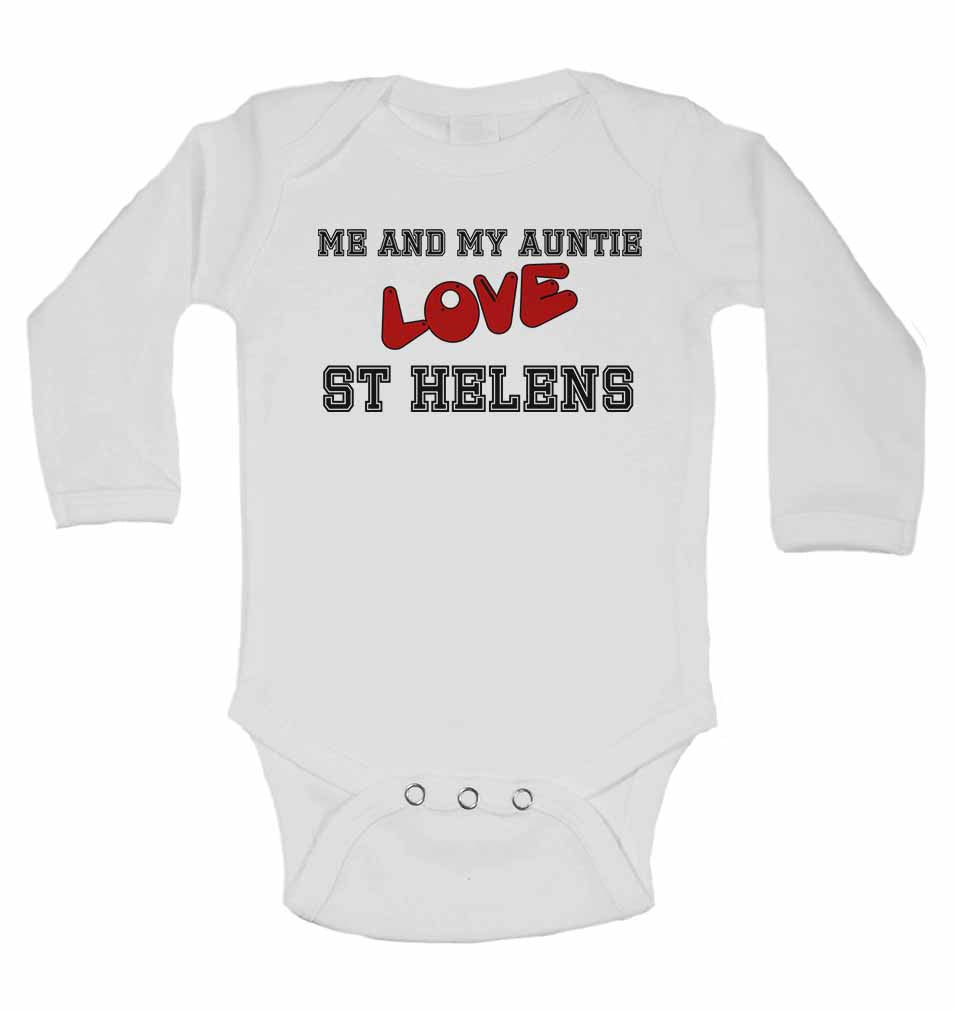 Me and My Auntie Love St Helens - Long Sleeve Baby Vests for Boys & Girls