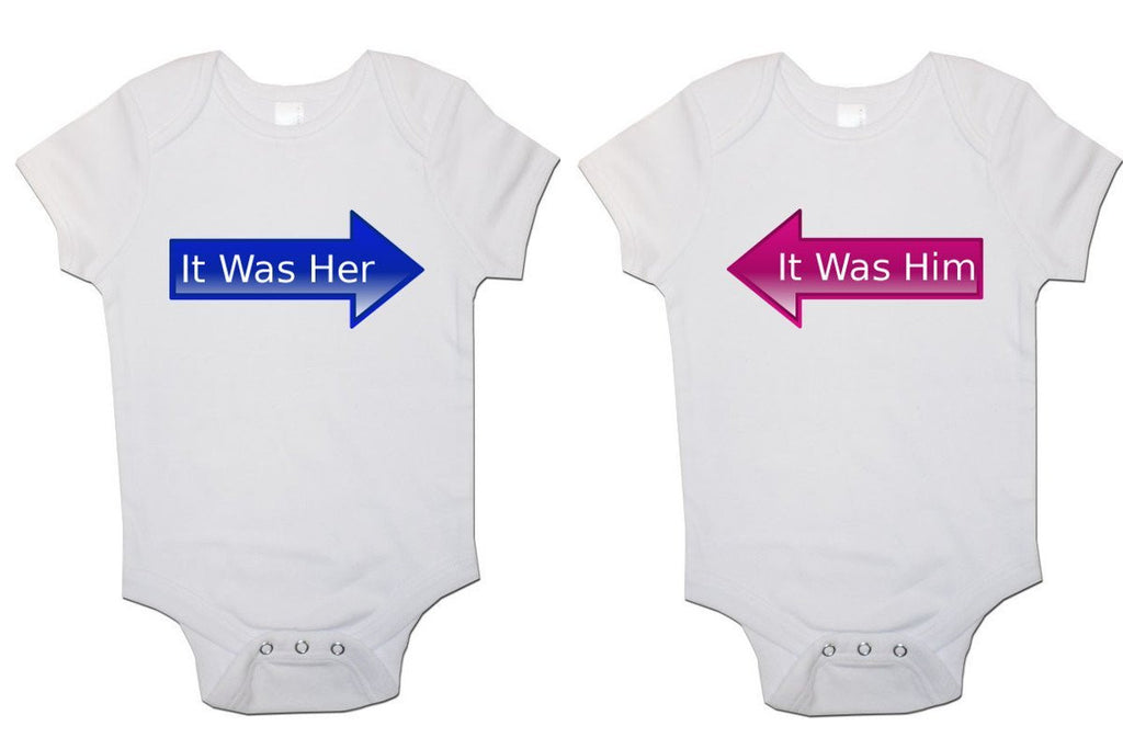 It Was Him and It Was Her Twin Pack Baby Vests Bodysuits