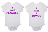 I Was Planned I Was A Bonus Purple Twin Pack Baby Vests Bodysuits