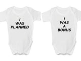 I Was Planned I Was A Bonus Twin Pack Baby Vests Bodysuits