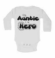 My Auntie is my Hero - Long Sleeve Baby Vests
