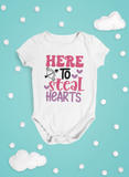 Here To Steal Hearts Valentines Day Baby Vest Bodysuit Short Sleeved