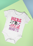 Here To Steal Hearts Valentines Day Baby Vest Bodysuit Short Sleeved
