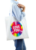 Cotton Rainbow Tote Bag Love You Travel Shopping Beach Fashion Family Gift