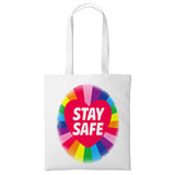 Cotton Rainbow Tote Bag Stay Safe Travel Shopping Beach Fashion Family Gift