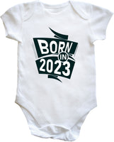 Born in 2023 Short Sleeved Baby Vest Bodysuit