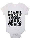 My Auntie Loves Me To The Moon And Black - Baby Vests Bodysuits