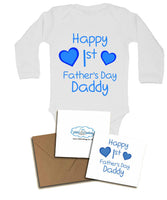 Happy First's Father's Day Daddy, with Personalised Gift Card, Gifts for New Dads - Long Sleeve Baby Vests for Boys