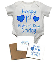 Happy First's Father's Day Daddy, with Personalised Gift Card, Gifts for New Dads - Baby Vests Bodysuits for Boys