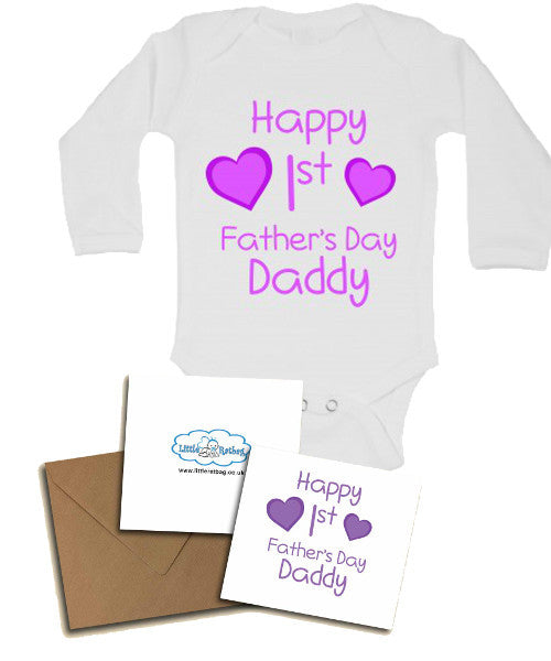 Happy First's Father's Day Daddy, with Personalised Gift Card, Gifts for New Dads - Long Sleeve Baby Vests for Girls