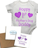 Happy 1st First Fathers Day Daddy Girls Baby Vest With Card