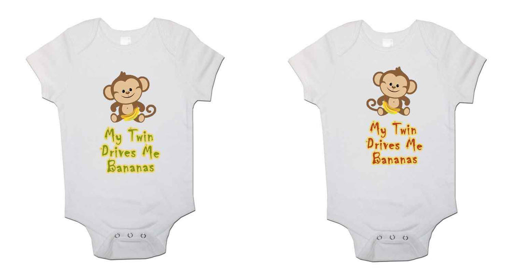 My Twin Drives Me Bananas Twin Pack Baby Vests Bodysuits