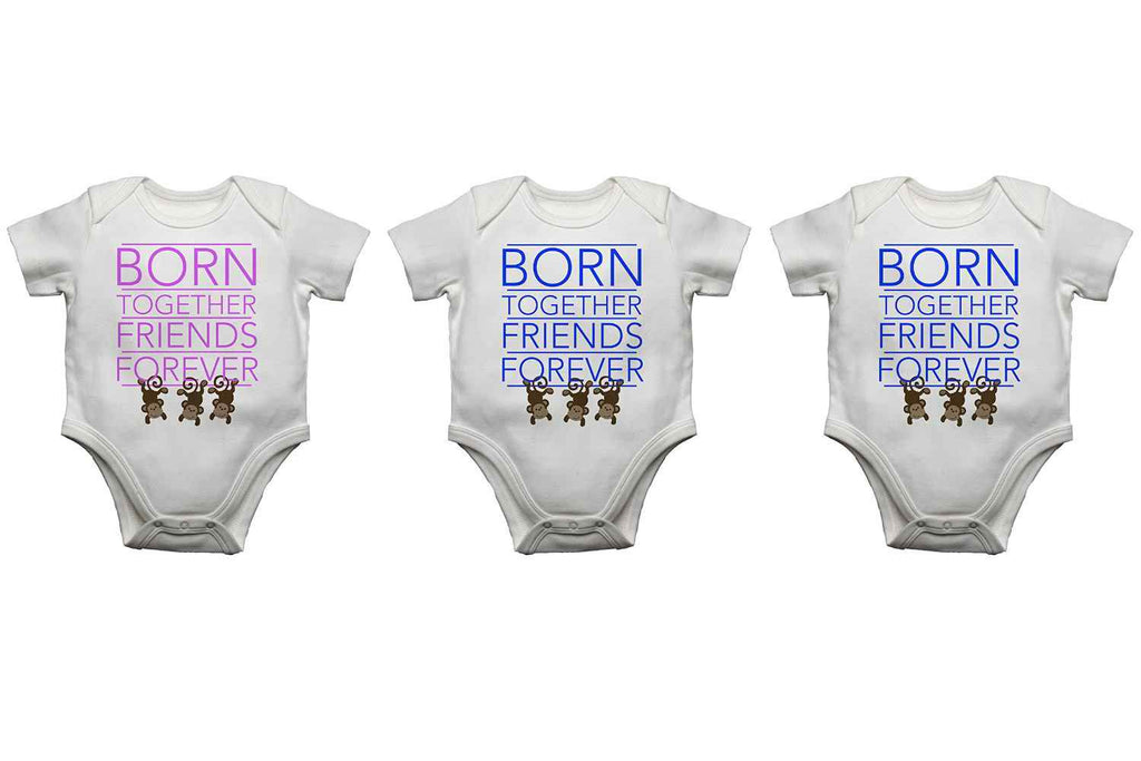 Born Together Friends Forever - Boy Boy Girl Triplet Baby Vests