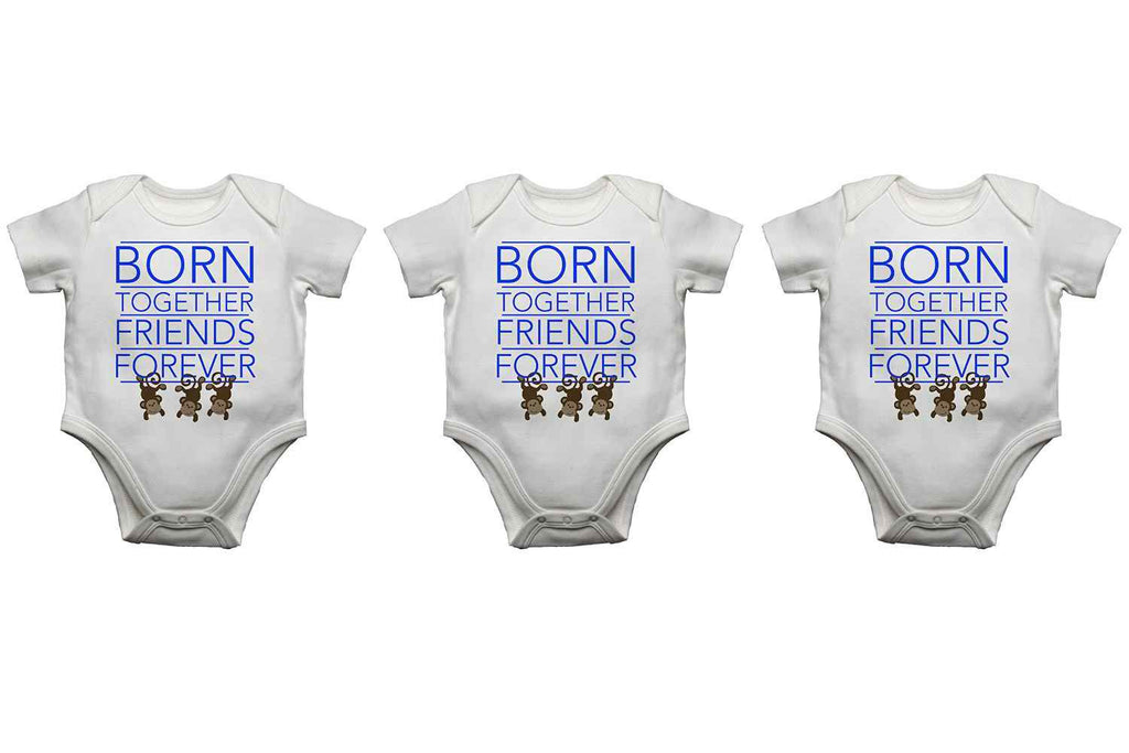 Born Together Friends Forever - Boy - White Triplet Baby Vests
