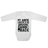 My Auntie Loves Me To The Moon And Black - Long Sleeve Baby Vests