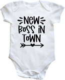 New Boss In Town Short Sleeved Funny Baby Vest Bodysuit