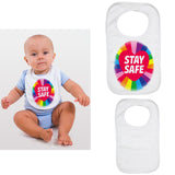 Soft Cotton Baby Bib Funny Rainbow Stay Safe Gift Present for Boys & Girls Key Workers