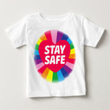 Soft Cotton Baby T-shirt Rainbow Stay Safe Gift Present for Boys & Girls Key workers